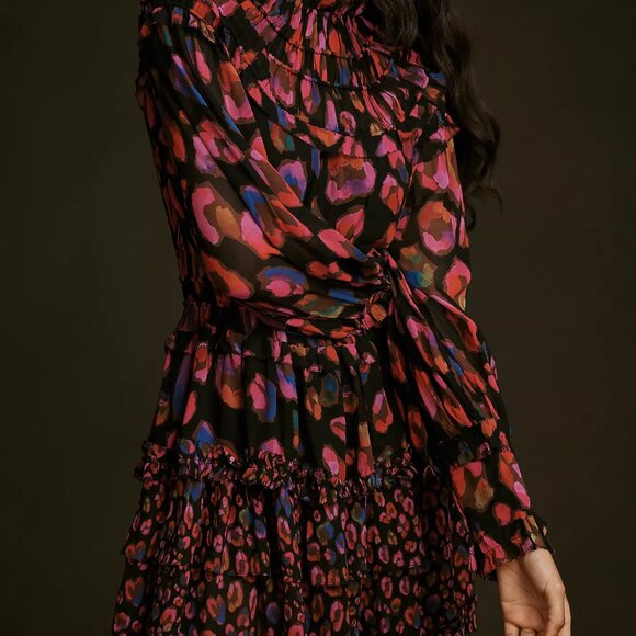 Farm Rio iridescent leopard print ruffle long sleeve dress NWT - Picture 8 of 13